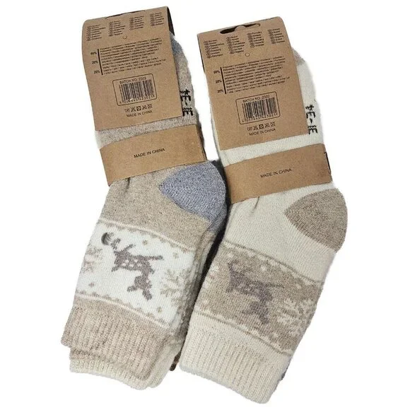 Kids Wool Socks 6-Pack, Ages 7-9, Warm Nature Design, Deer & Snowflake Print NEW - Picture 2 of 3